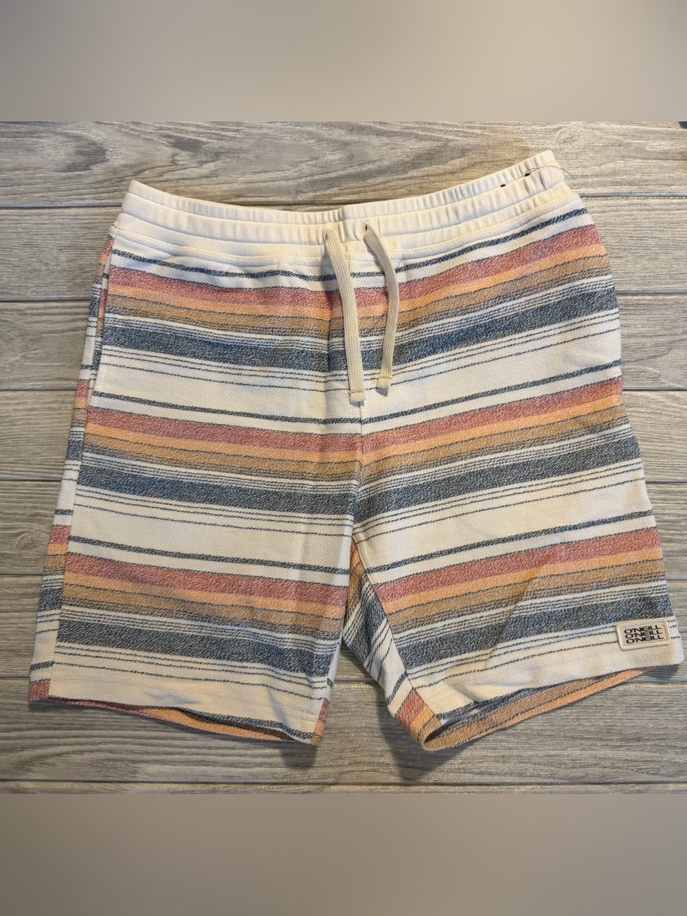 O'Neill Cream Striped Knit Drawstring Shorts